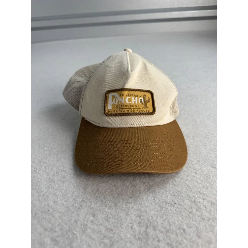 Poncho Outdoors Co. Hat Cap Snap‎ Back Mens One Size Beige Mesh Trucker Outdoor